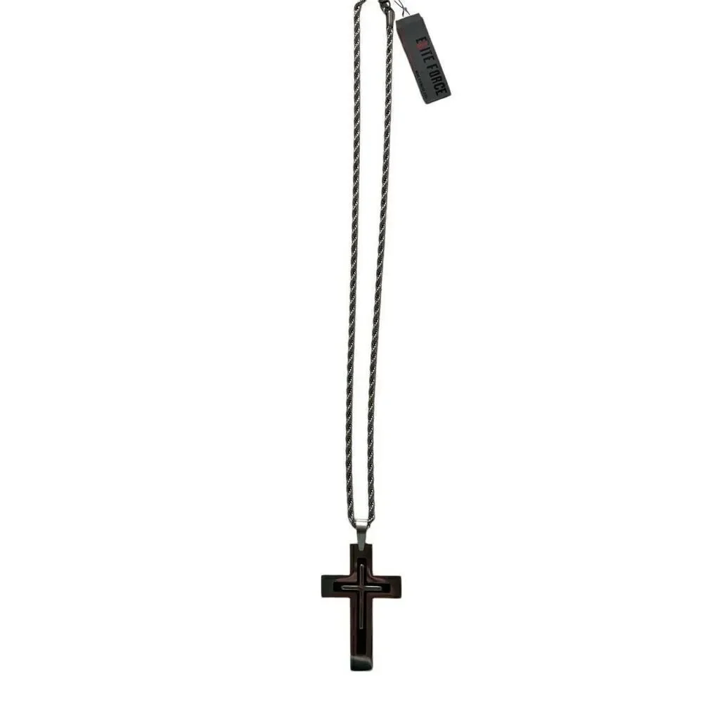 Elite force stainless steel men’s cross necklace silver black new
